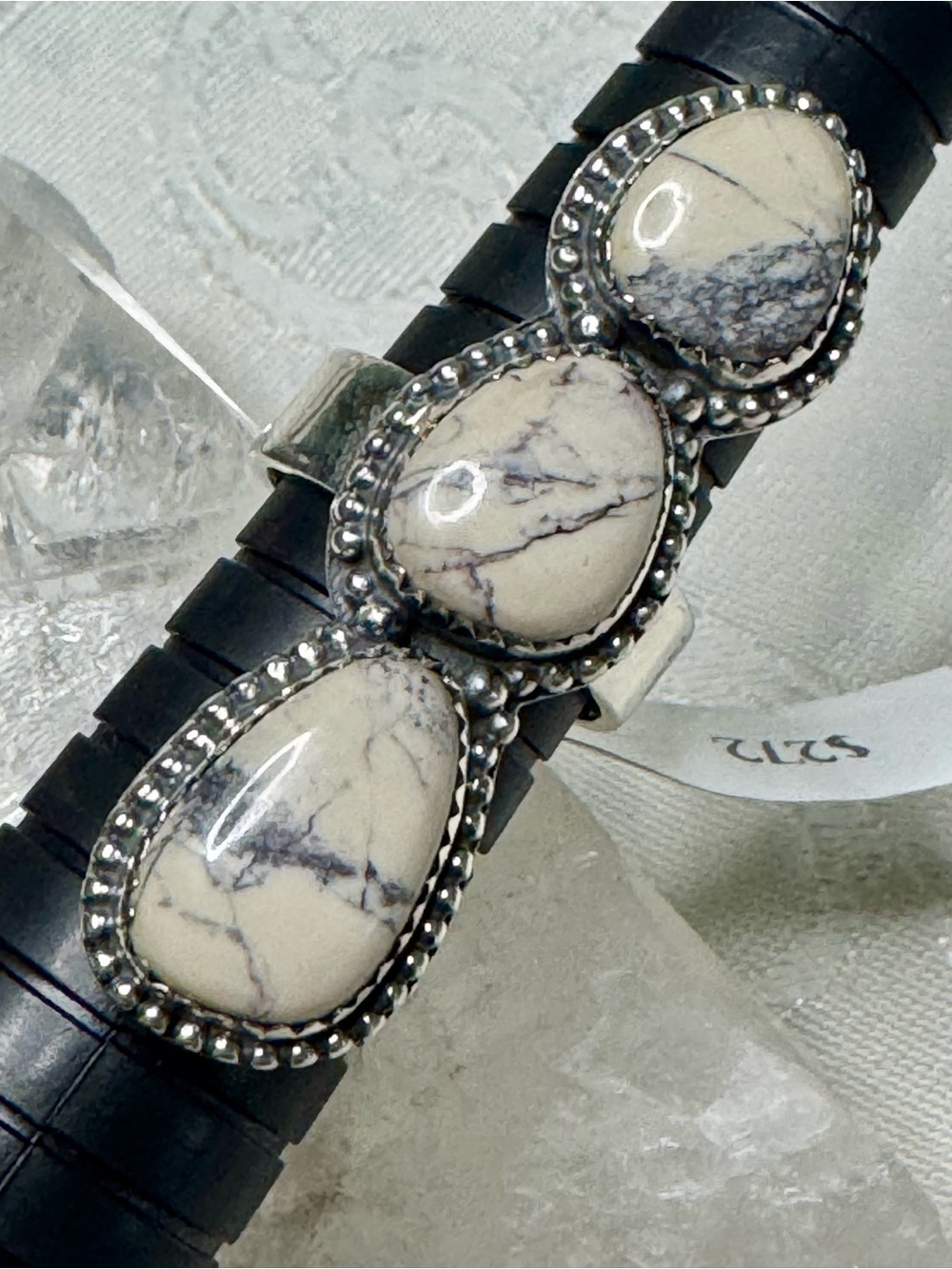 Southwestern Porcelain Jasper Triple Stone Sterling Silver Statement Ring - Picture 5 of 10